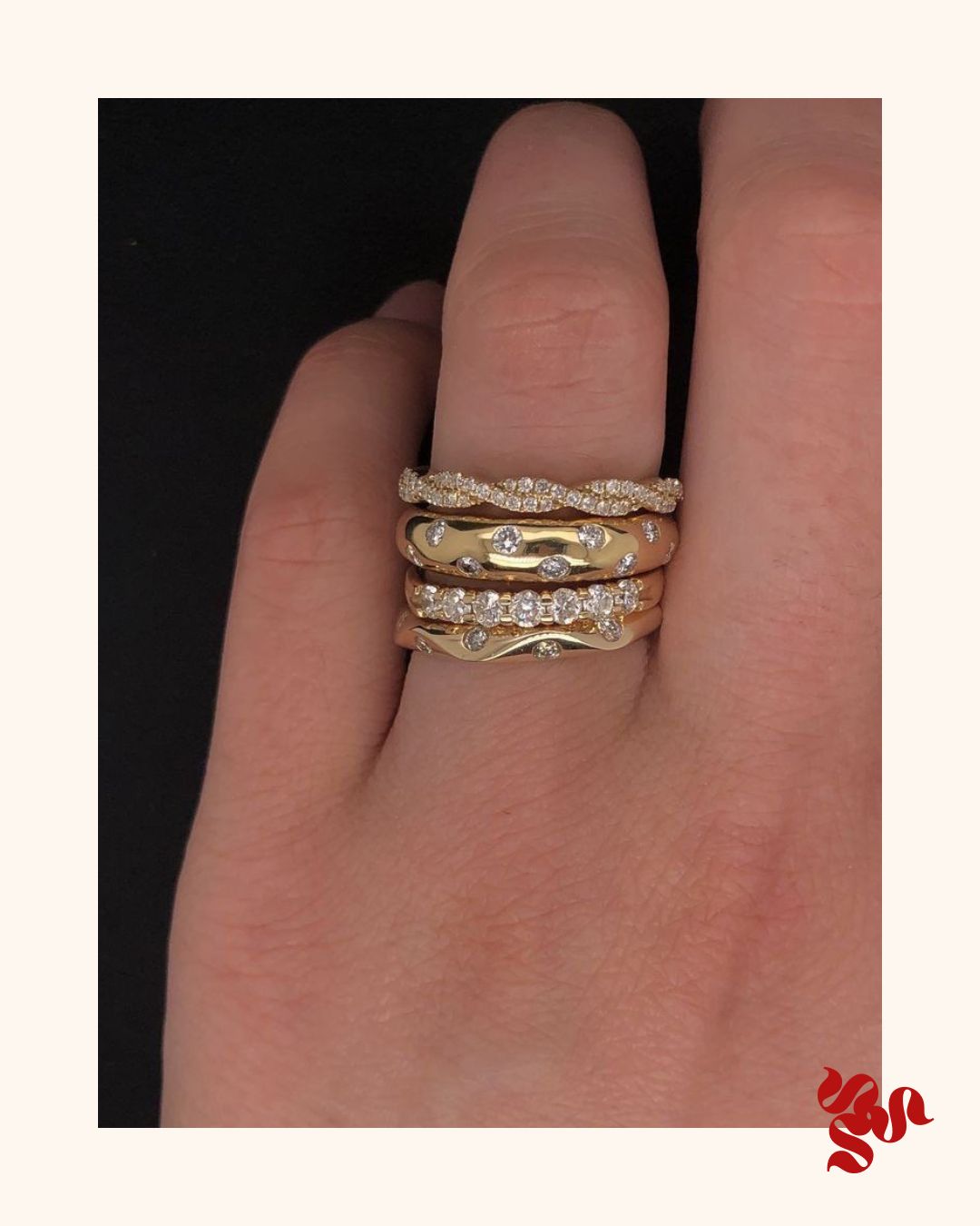 QUATRO – Ensemble de 4 bagues femme plaqué or